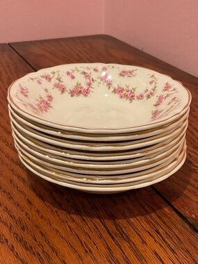Edwin Knowles Semi Vitreous Floral Pink Rose Porcelain Dessert Bowls - Set of 8